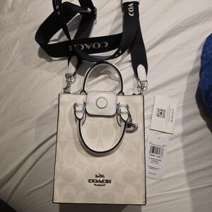 Coach Cream Signature Mini Bag With Coach Charm